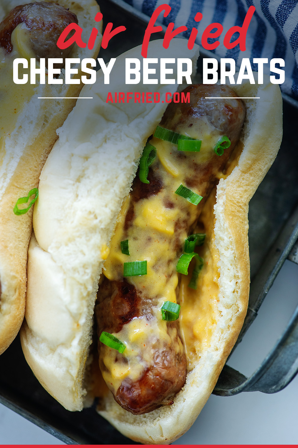 These beer cheese brats or super simple when you make them in the air fryer!  #airfried #recipe #bratwurst