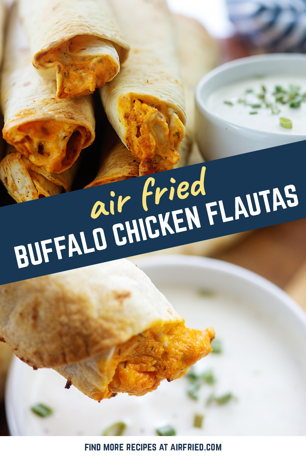 These air fried buffalo chicken flautas are easy and delicious! #airfried #chicken #flautas