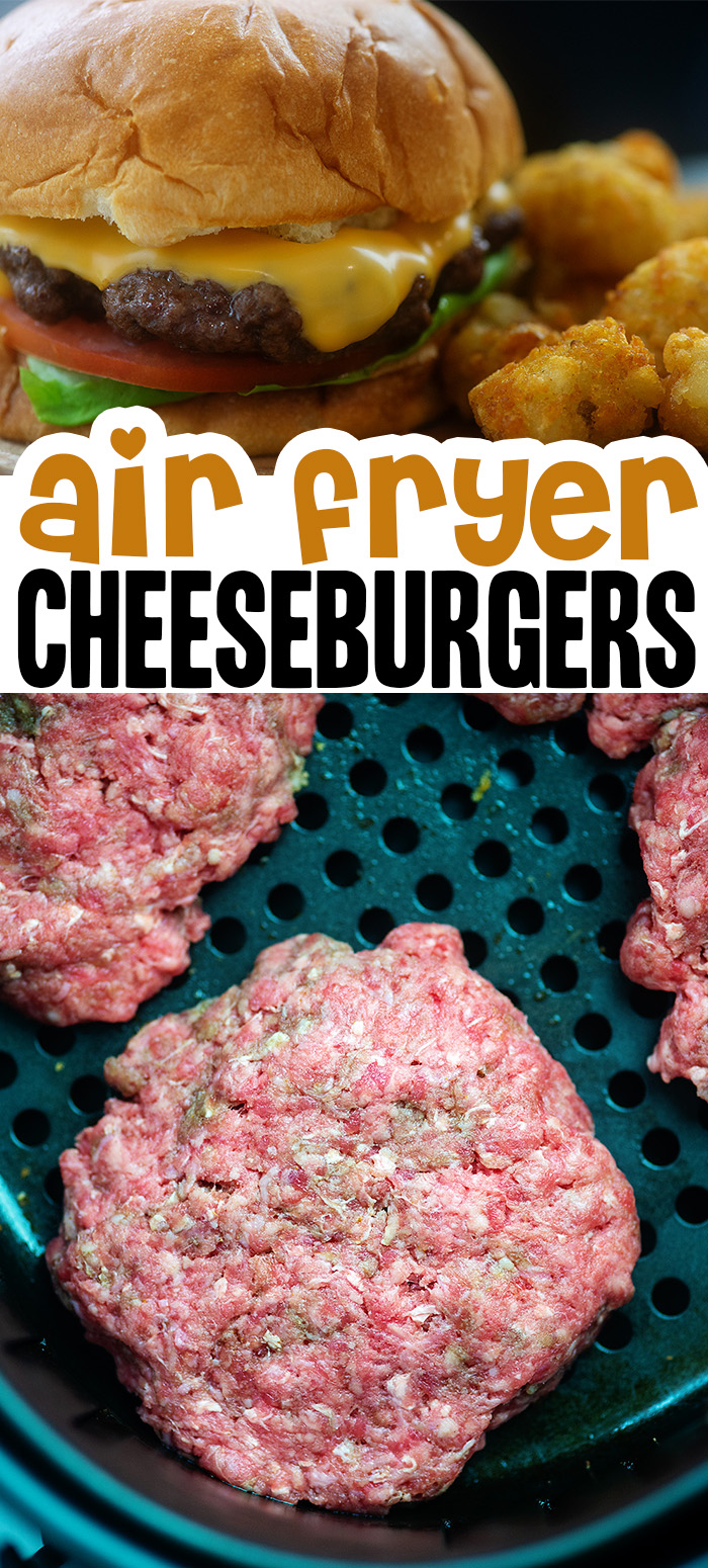 You can make these burgers in your air fryer without heating up your whole grill, or splattering grease everywhere!  #cheeseburgers #recipe #airfried