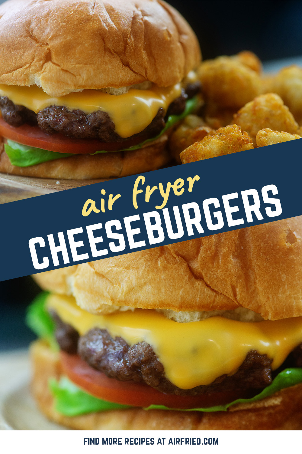 Air fried cheeseburgers are a great option for a 20 minute lunch or dinner.  Clean up is so easy and the burger turns out nice and juicy every time. #lunchrecipes #airfryer #hamburger