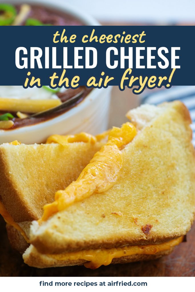 air fryer grilled cheese against a bowl of chili
