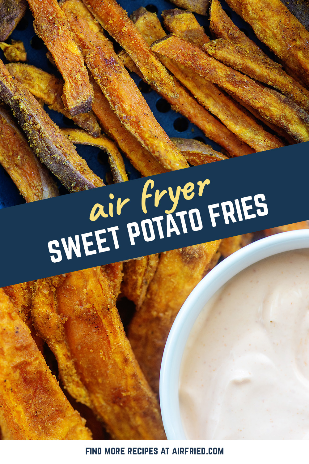 Air fried sweet potato fries in an air fryer basket.