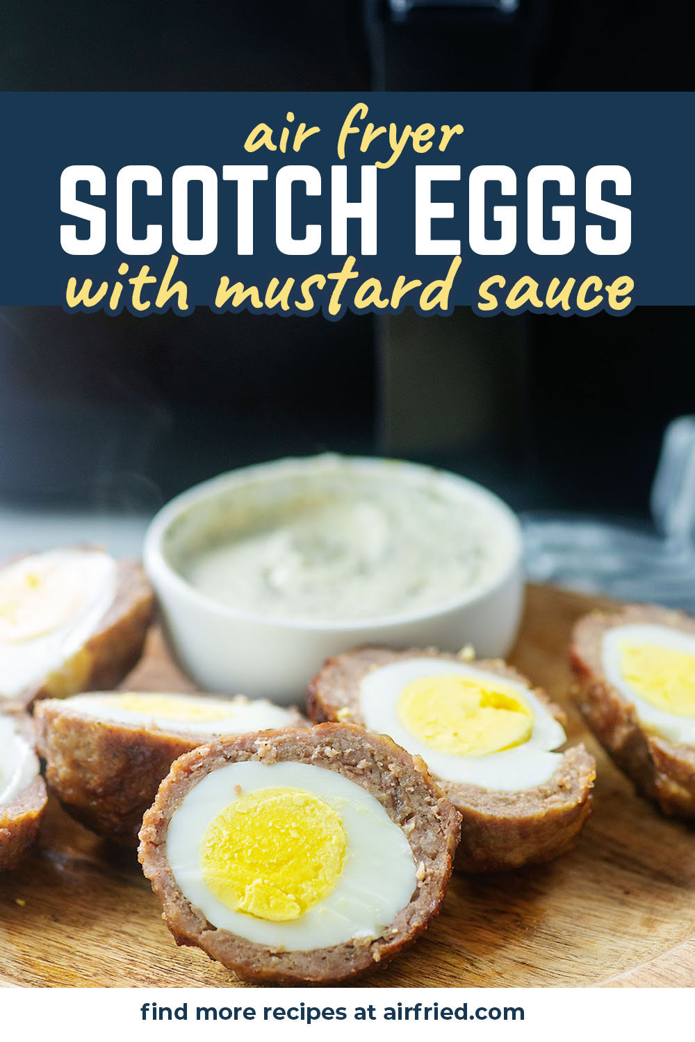 Scotch Eggs are the perfect snack and they're so easy thanks to the air fryer. These are keto and they go great with our simple mustard sauce.