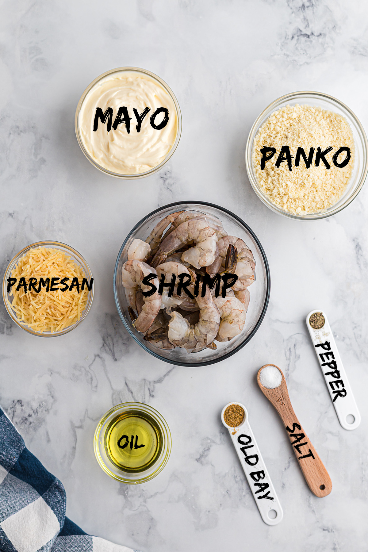 fried shrimp ingredients spread out on a counter