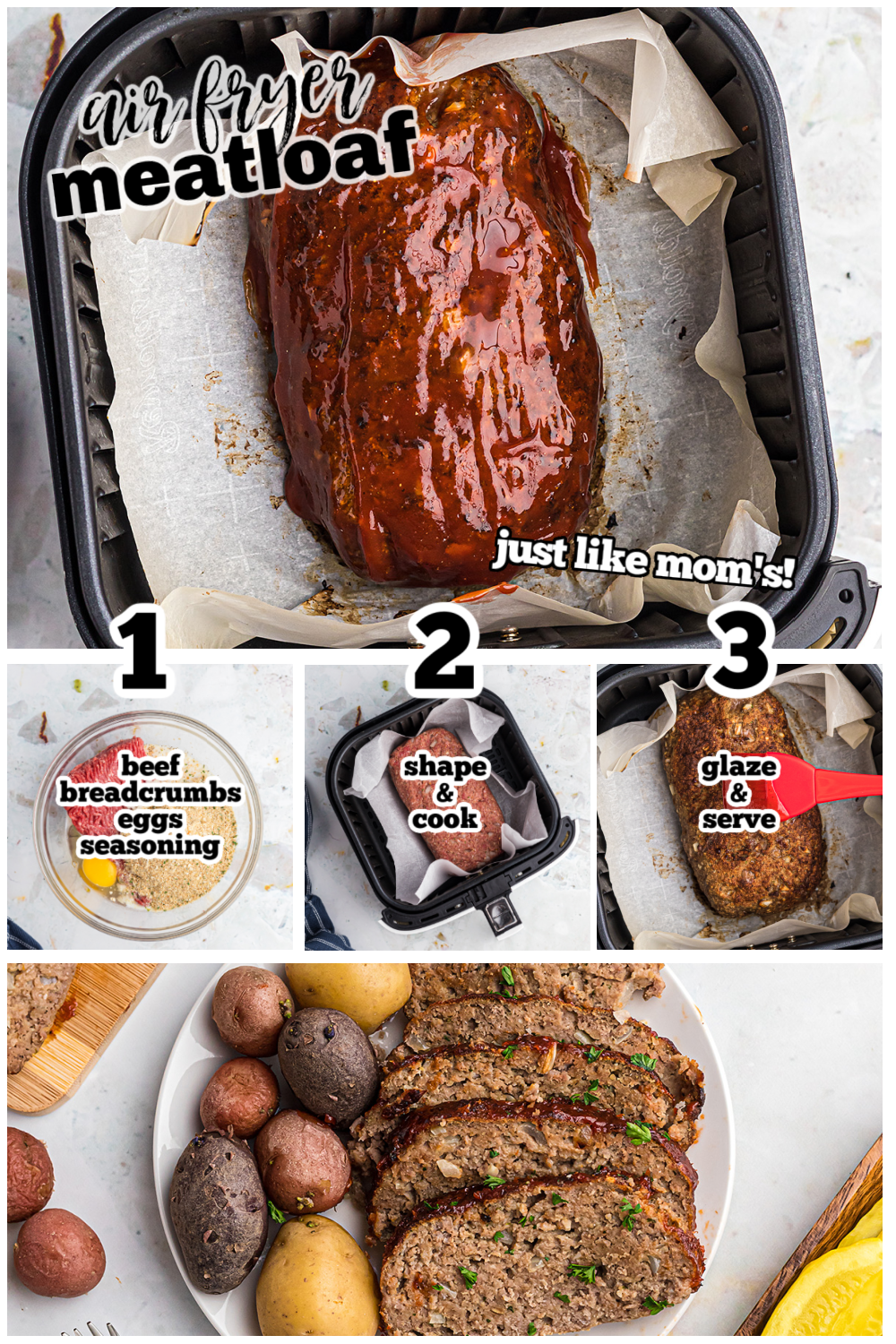 Infographic for making a meatloaf in the air fryer