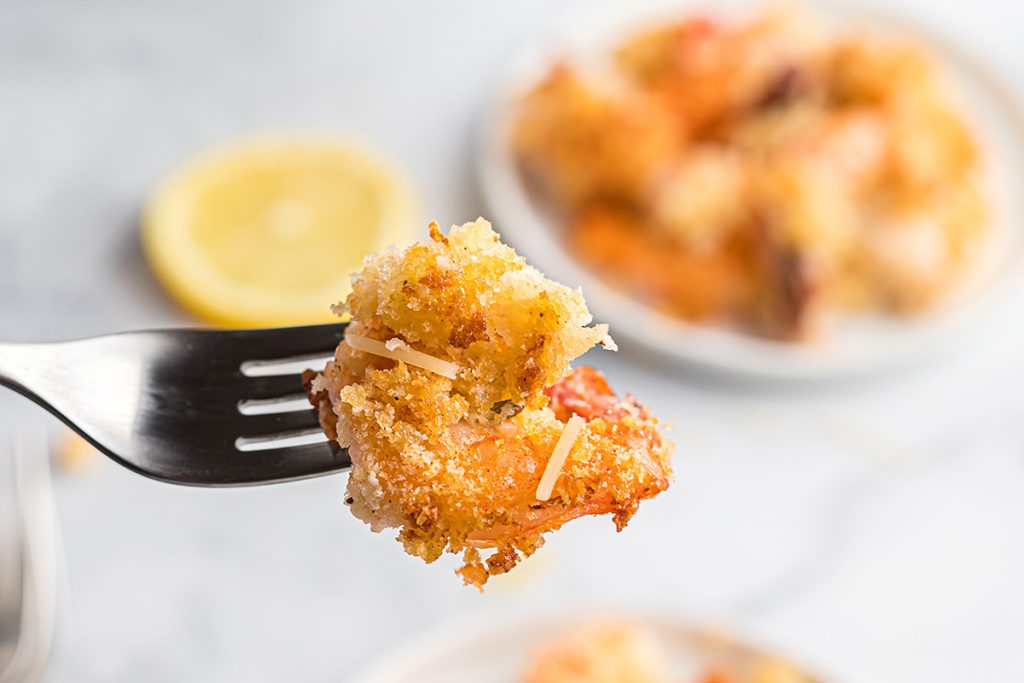 A piece of shrimp on a fork