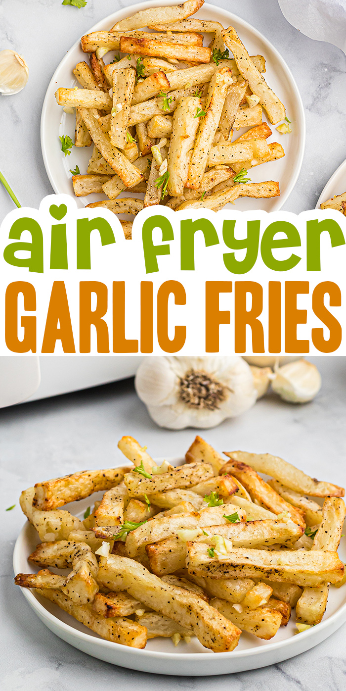 These air fried french fries a crispy and coated in garlic! #airfryer #frenchfries #recipes