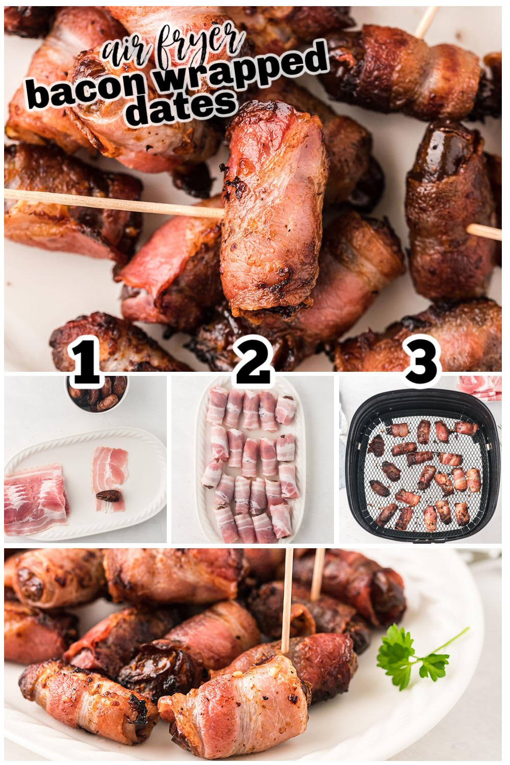 This bacon wrapped date recipe is a three-step process for a wonderful appetizer! #dates #airfryer #appetizers
