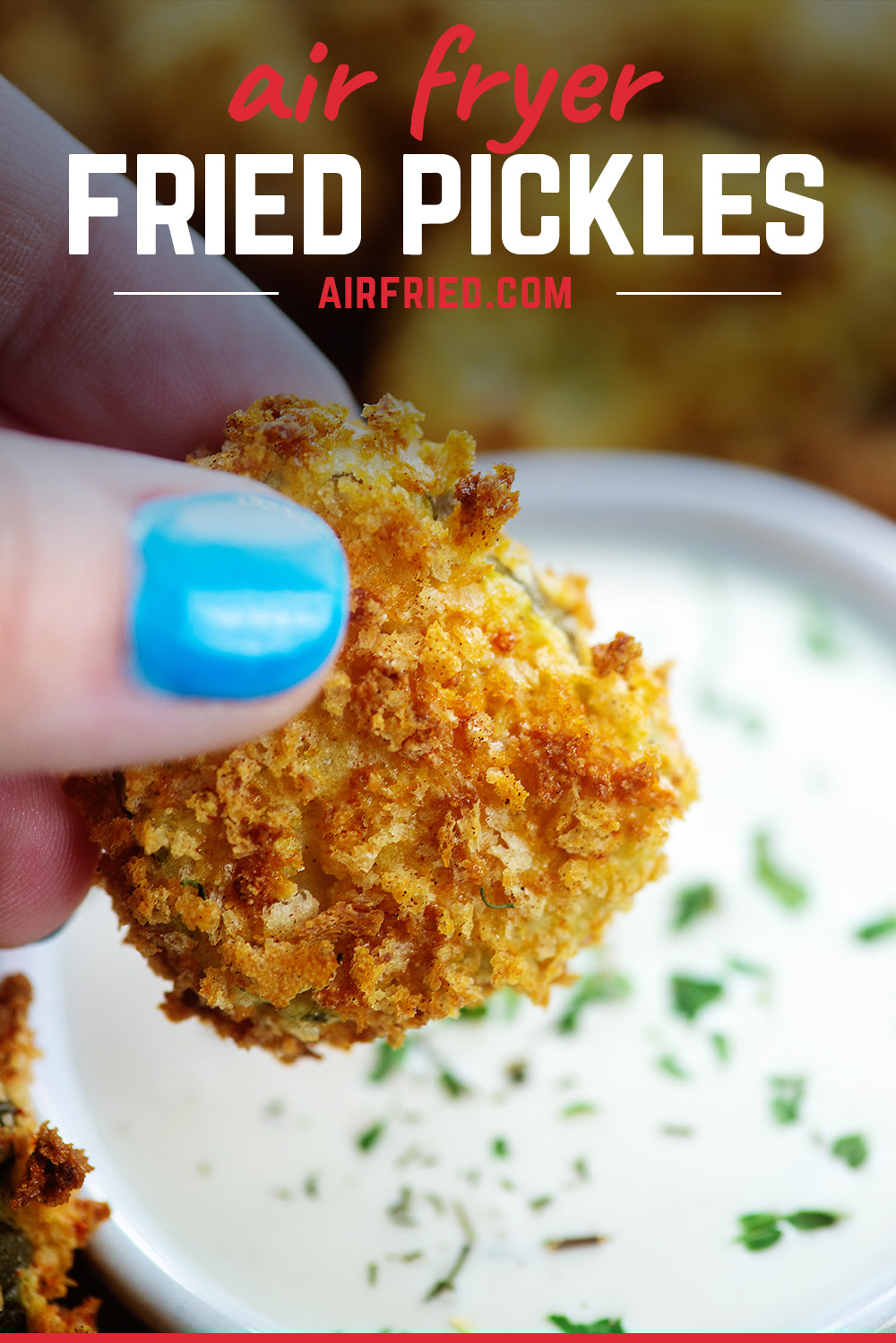 Fried pickles in the air fryer turn out so crispy and crunchy! Easy to make and ready in minutes! 