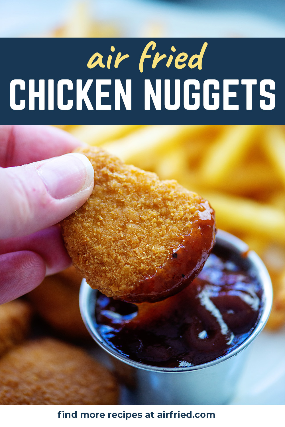 These crispy chicken nuggets are simple to make in the air fryer when you use frozen nuggets.  #frozenfoods #easyrecipes #airfried