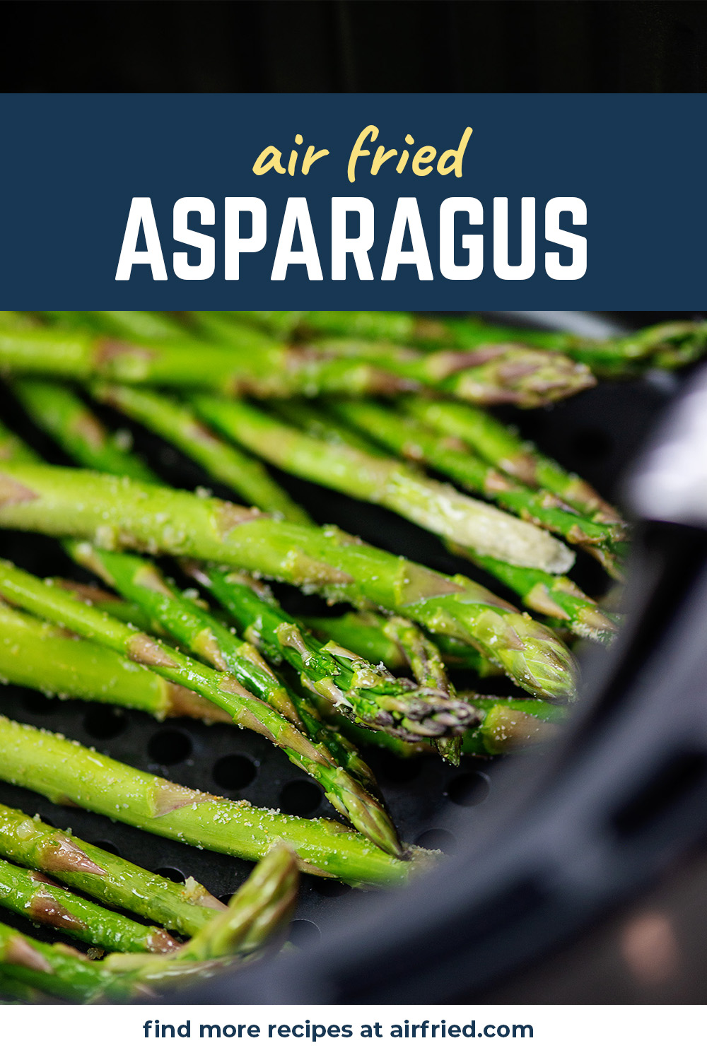 A close up of asparagus in an air fryer basket.