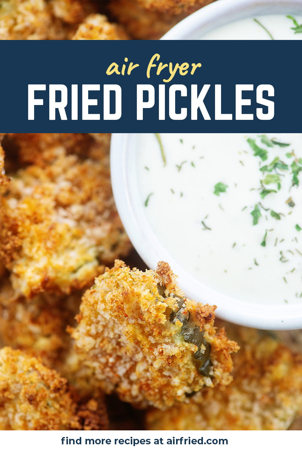 pile of fried pickles surrounding a bowl of ranch dip.