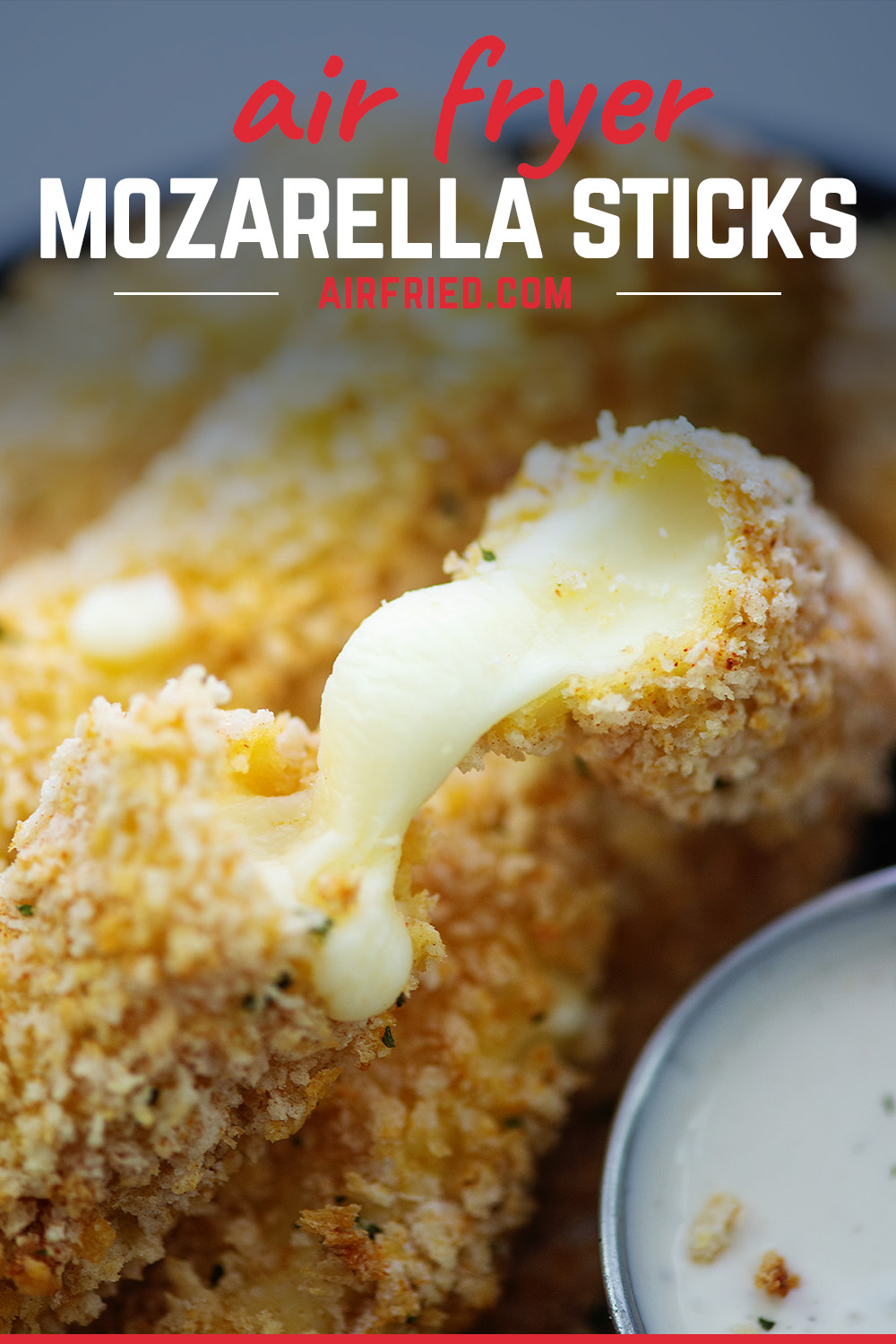 Close up of a mozzarella stick broken open