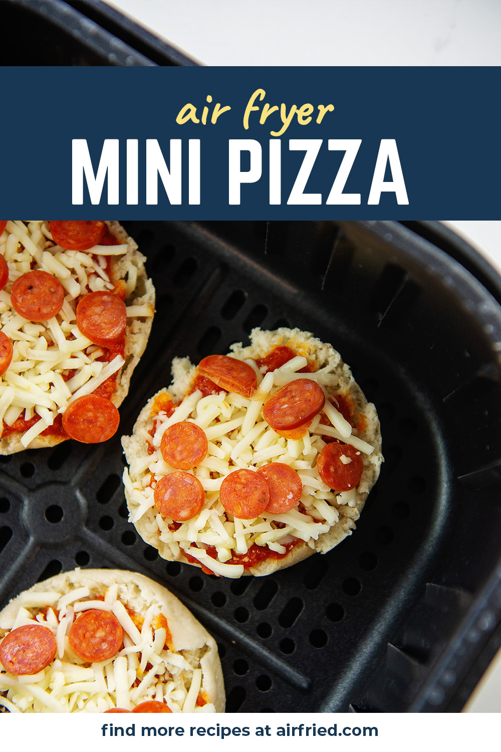 These air fryer mini pizzas are made with English muffins and topped with your favorite toppings!