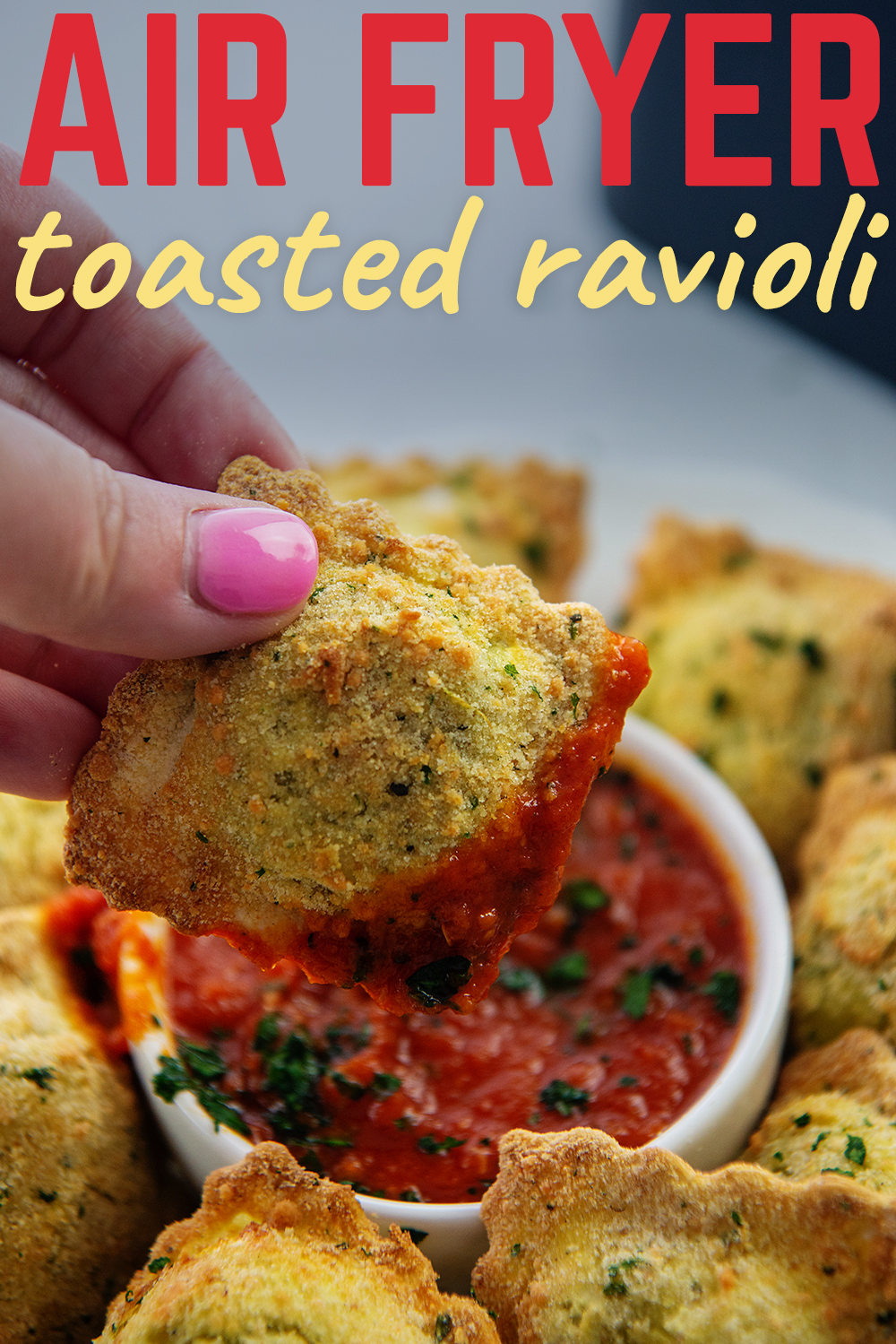 Air Fried Ravioli is crispy outside, tender inside, and perfect for dunking in marinara. The ultimate air fryer appetizer!