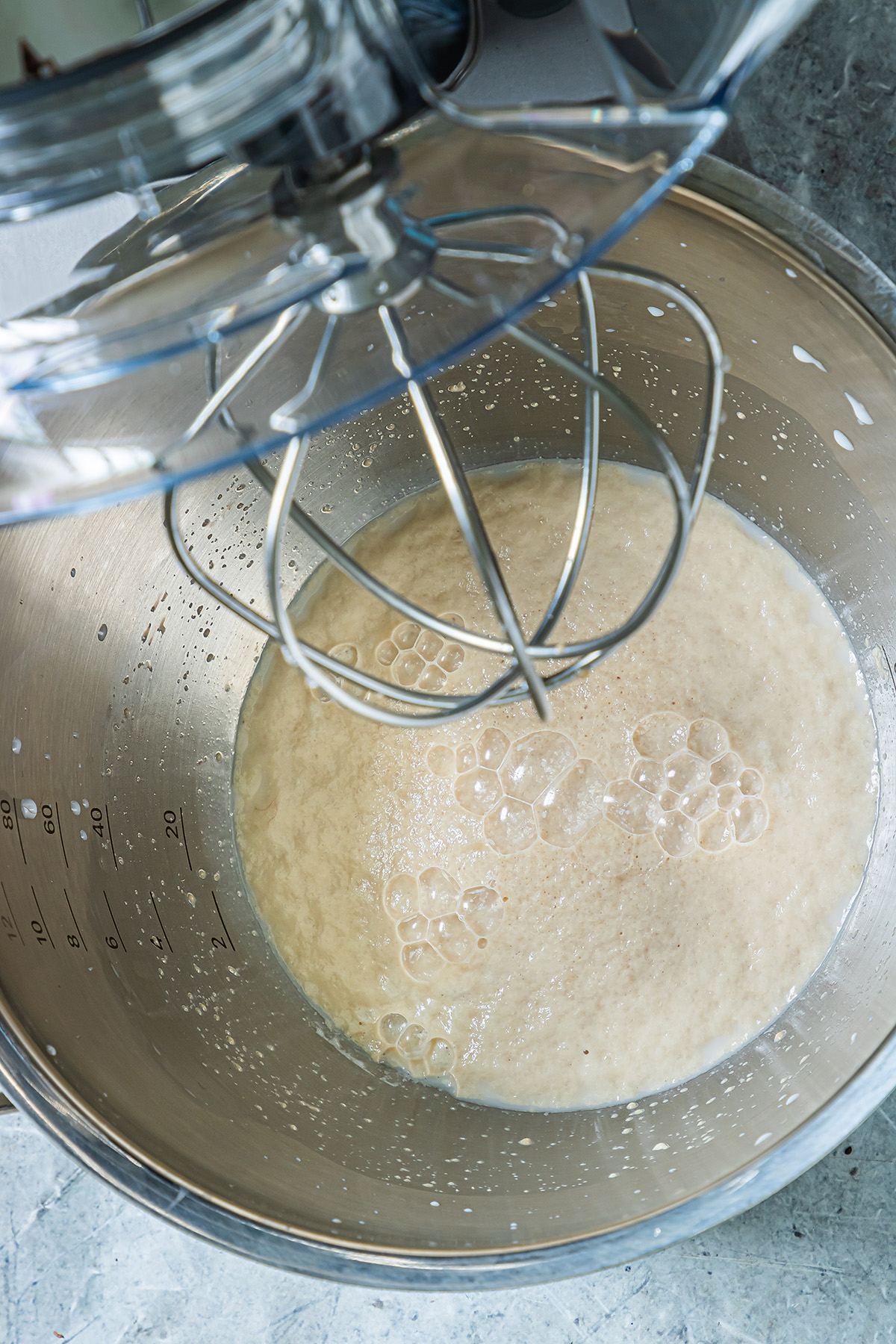 yeast and swater in a mixing bowl