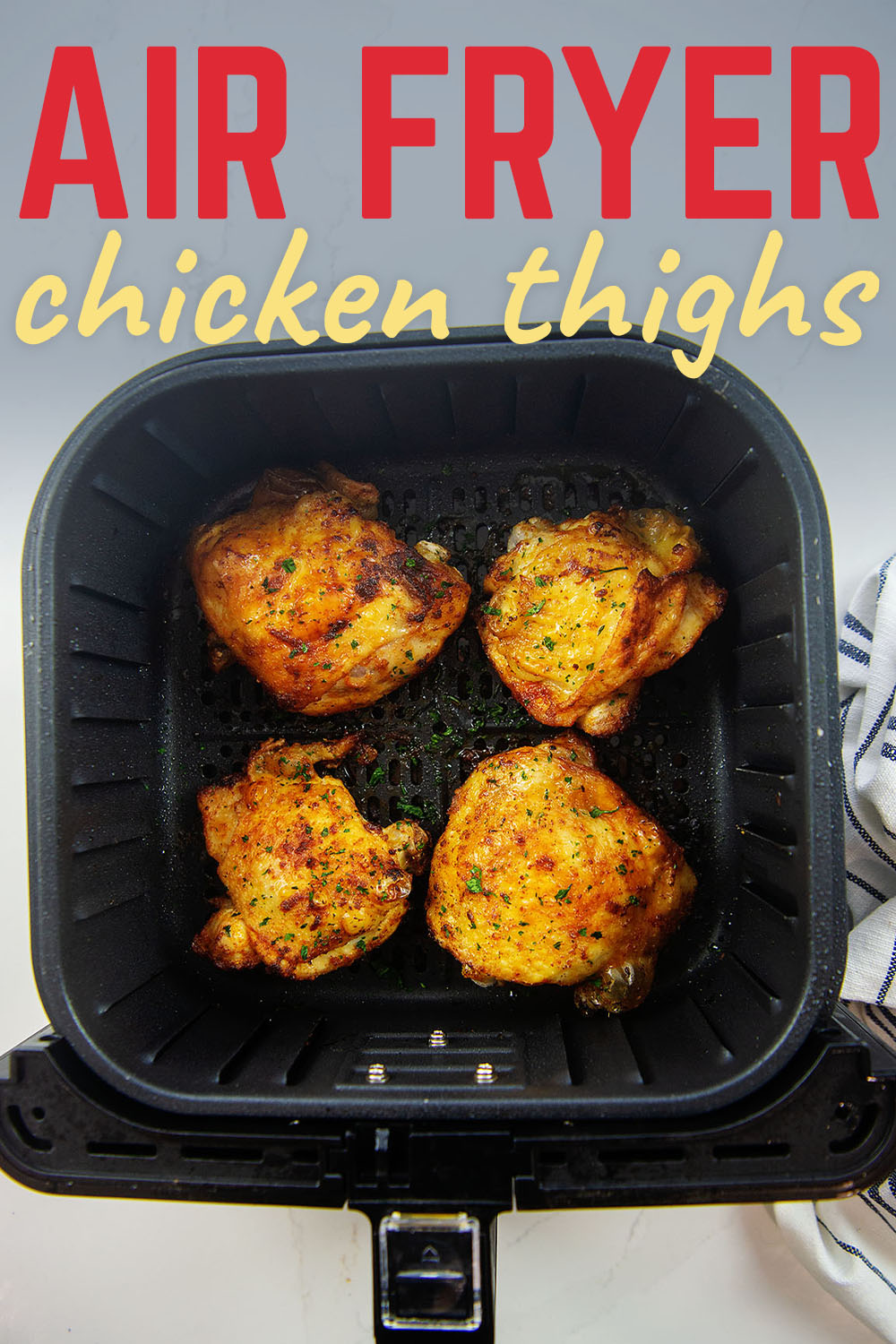 Air fried chicken thighs are the most tender and juiciest cuts of meat and the air fryer makes the skin have a great texture that is full of flavor!