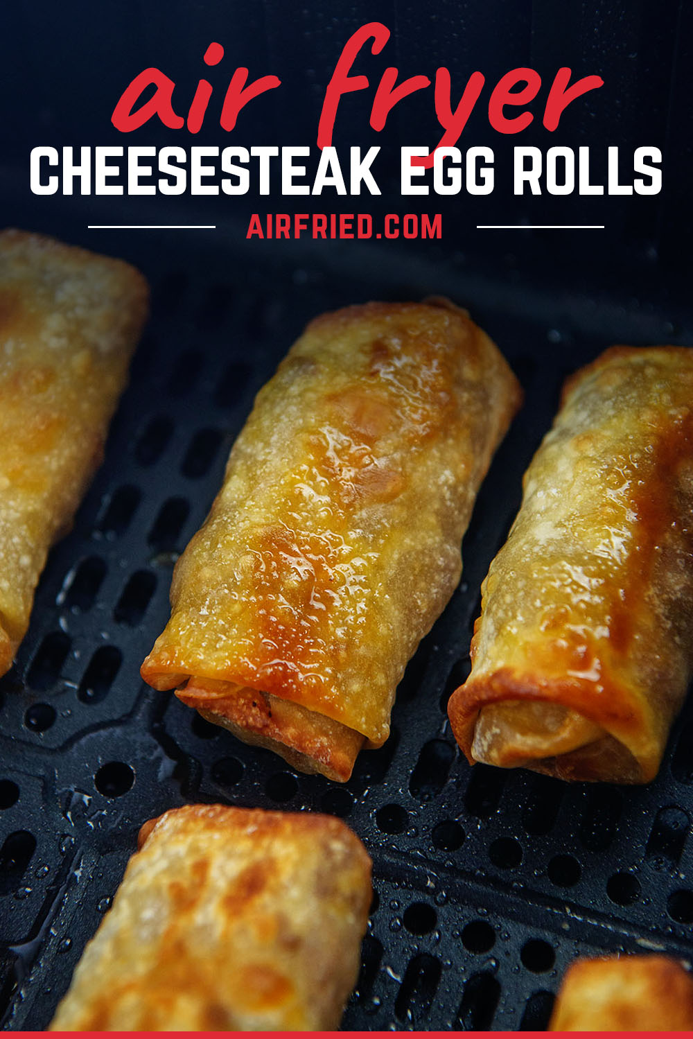 These delectable egg rolls are loaded with a philly cheesesteak filling and cooked to a  crisp finish in the air fryer!