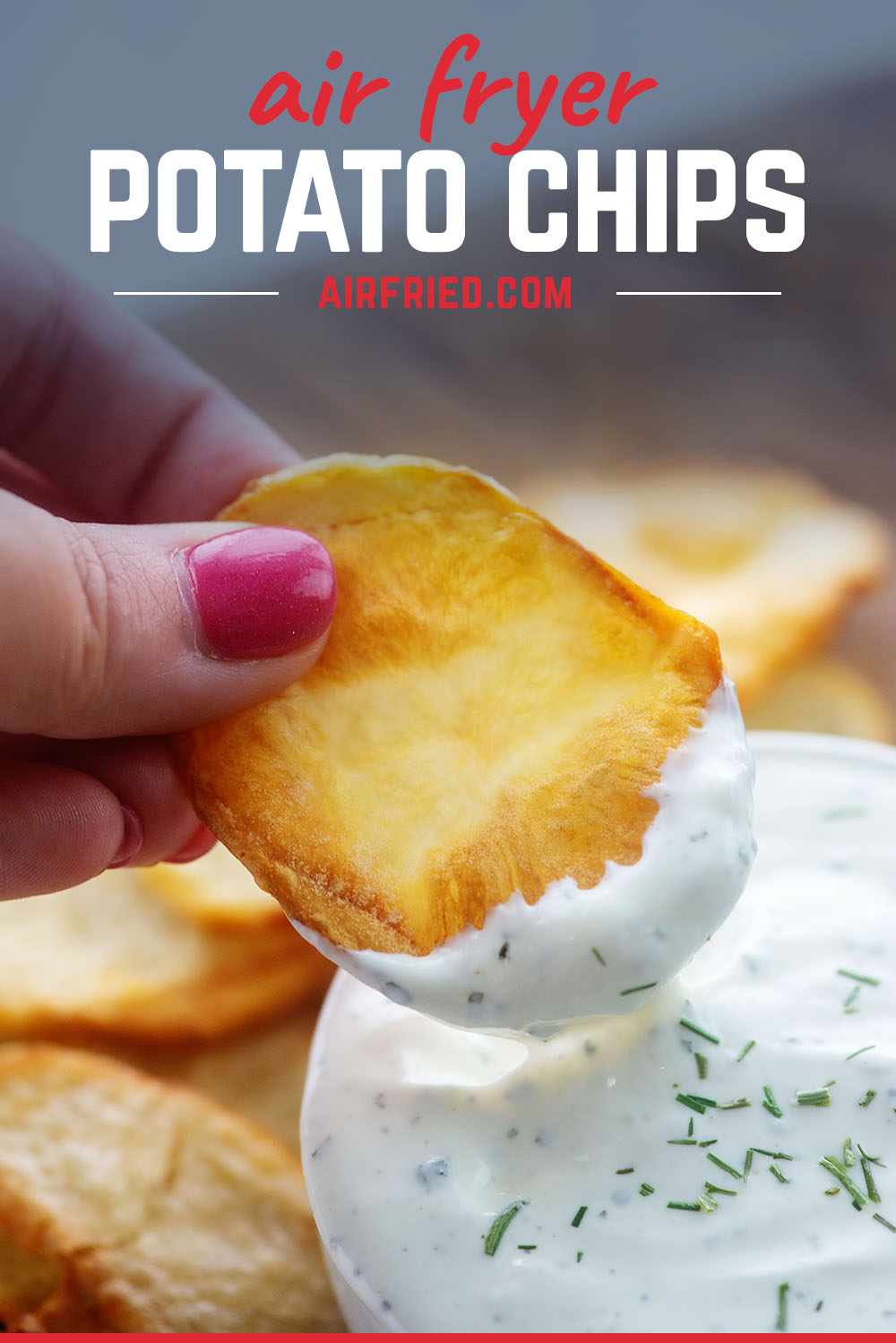 Grab your favorite dip because these crispy air fryer potato chips are ready to be devoured!