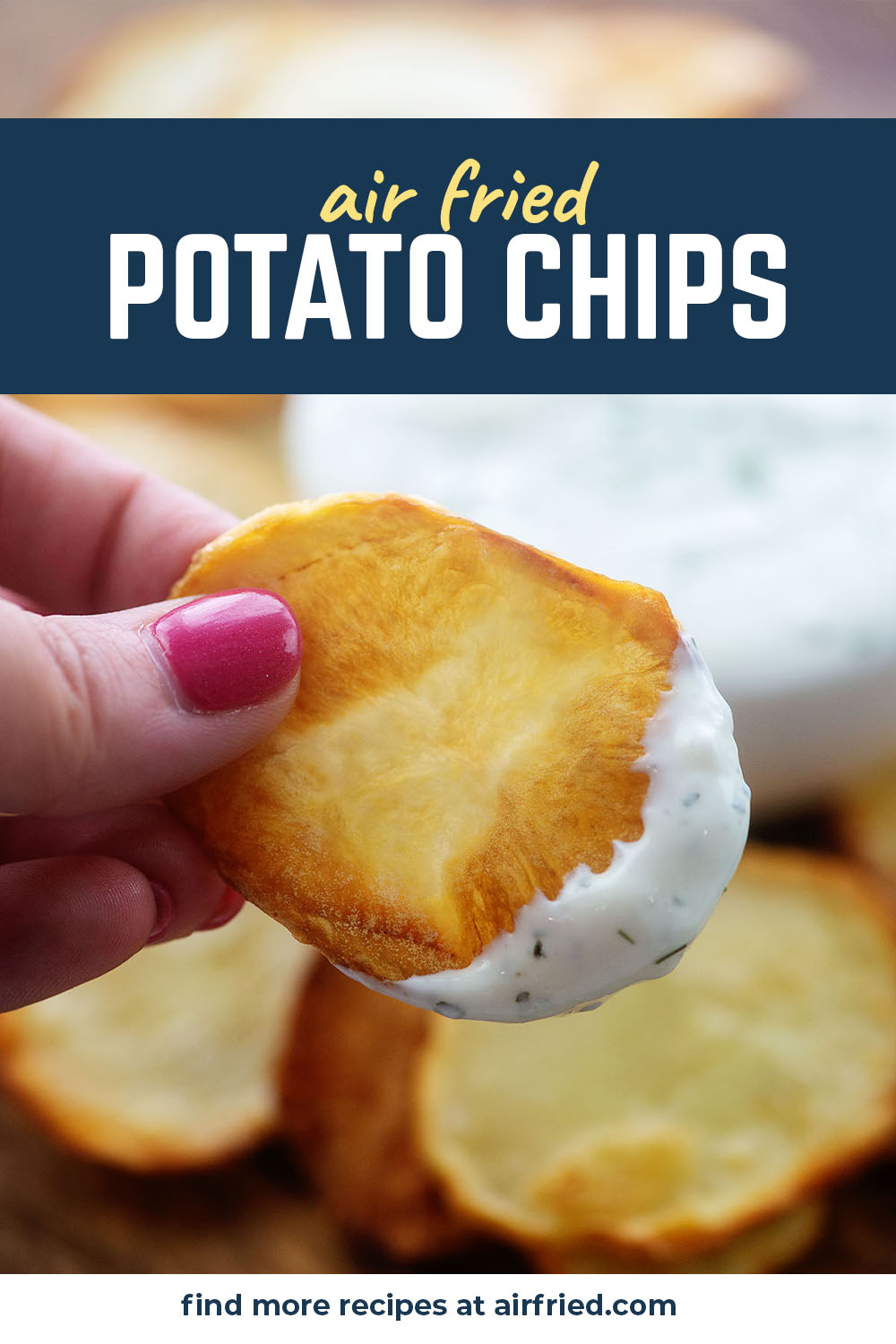 potato chip in dip with text for Pinterest.