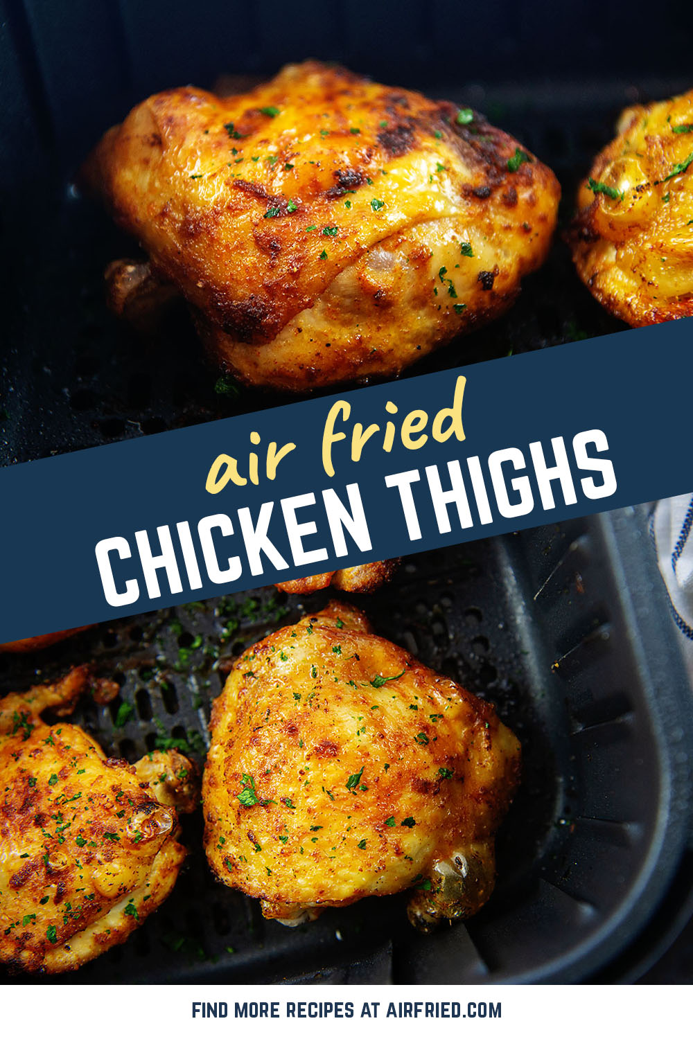 Try our air fryer recipe for chicken thighs that are tender on the inside and have a great well seasoned skin on the outside!
