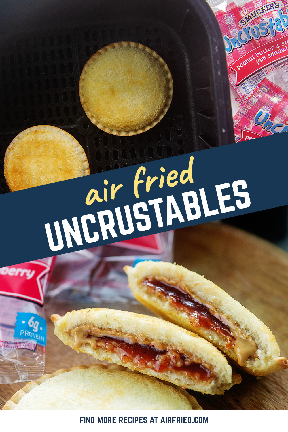 These air fried uncrustables are amazing with their warm peanut butter and jelly center!