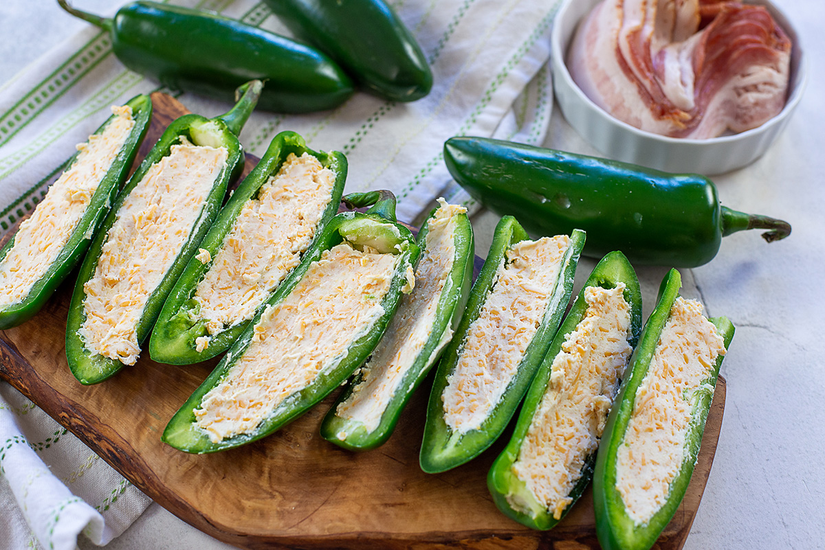 Sliced jalapenos with a cream cheese filling
