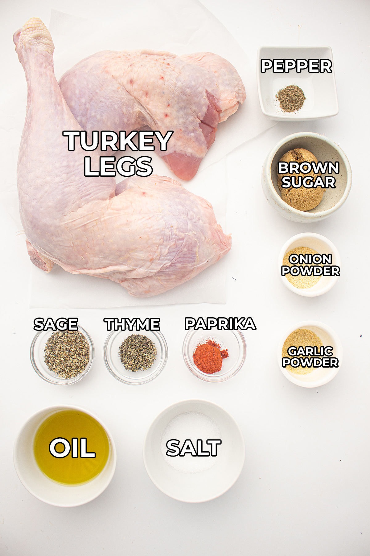 Turkey leg ingredients on a countertop.