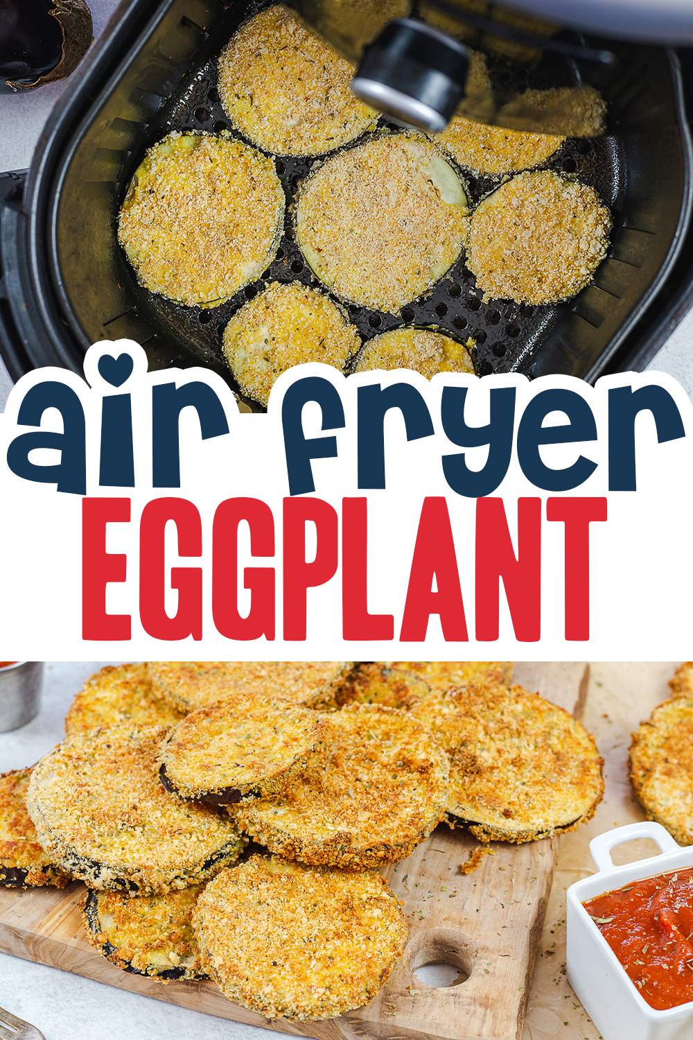 These egg plant slices are breaded and then cooked to a crisp finish in the air fryer!  Delicious!
