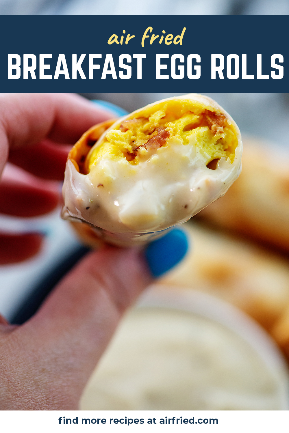 These breakfast egg rolls are cooked in the air fryer for a crisp finish without a bunch of grease.  Try them out today!