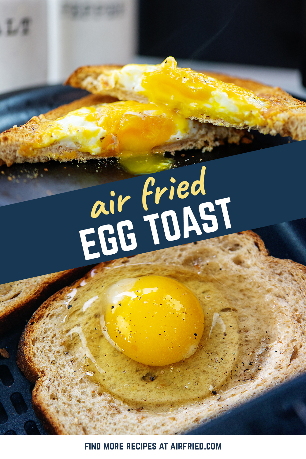 This AIR FRYER EGG TOAST will get breakfast on your table in less than 10 minutes! A delicious runny yolk and a slice of toast to soak it up - all cooked at once in the air fryer. 