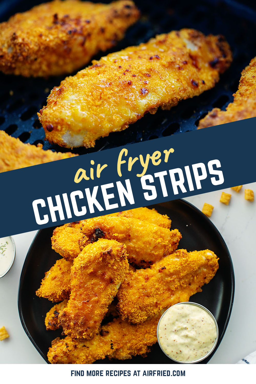 These special air fryer chicken strips are coated in captian crunch cereal for a wonderfully sweet breading!
