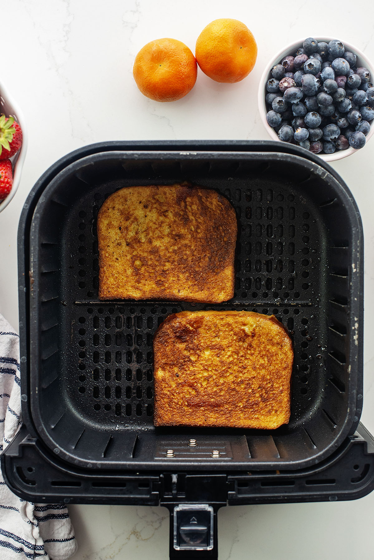 Cooked French toast in an air fryer