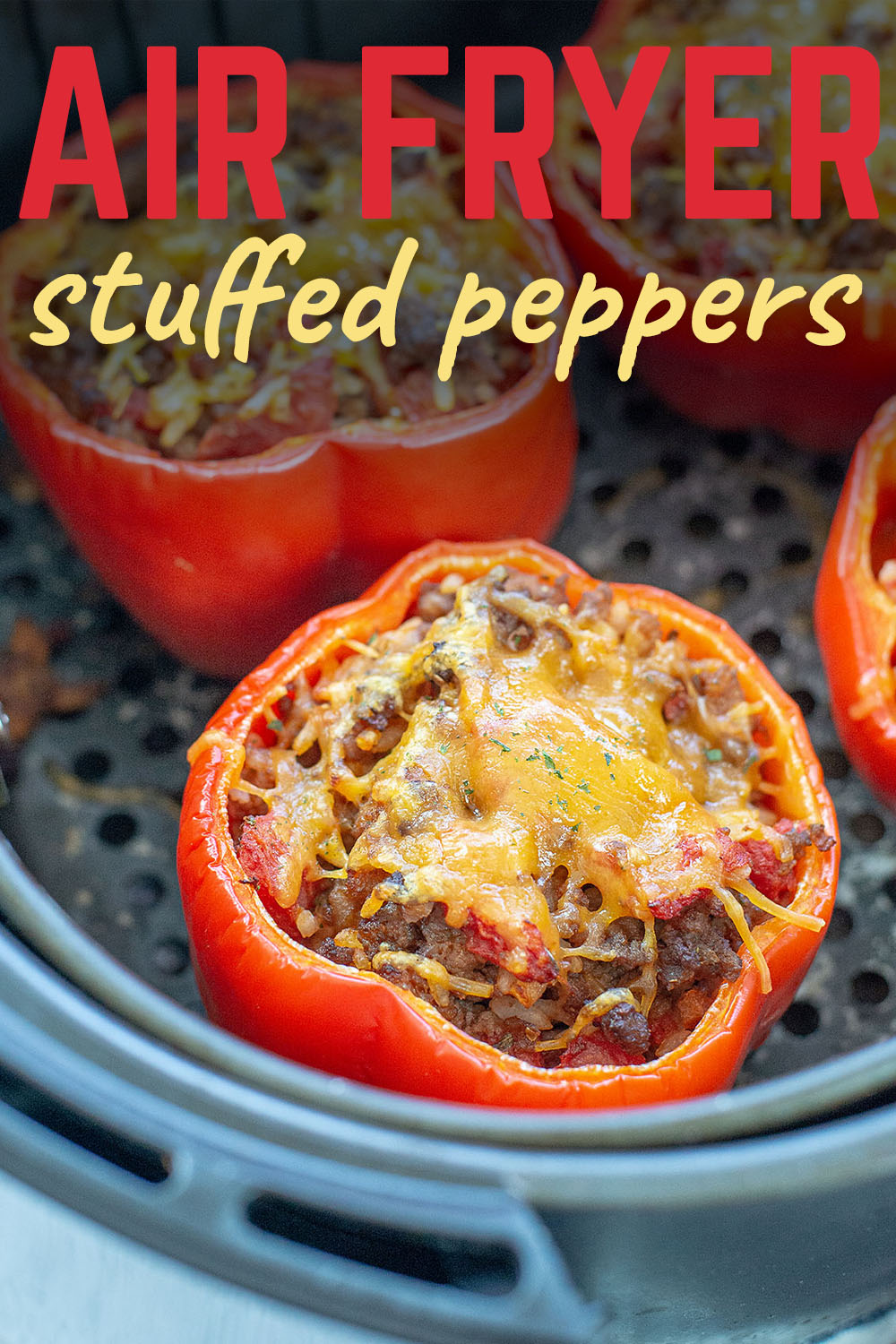 Our air fryer stuffed peppers cook in about 15 minutes in the air fryer! So quick and easy - just like mom used to make!