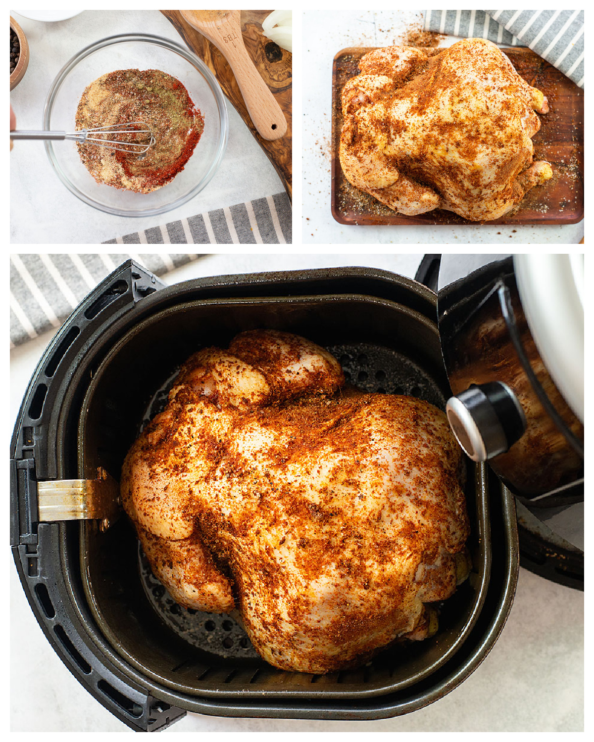 collage showing seasoned chicken.