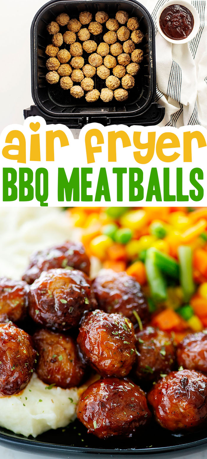 These air fryer frozen meatballs are ready in just 10 minutes! Toss in BBQ or marinara for a quick dinner!