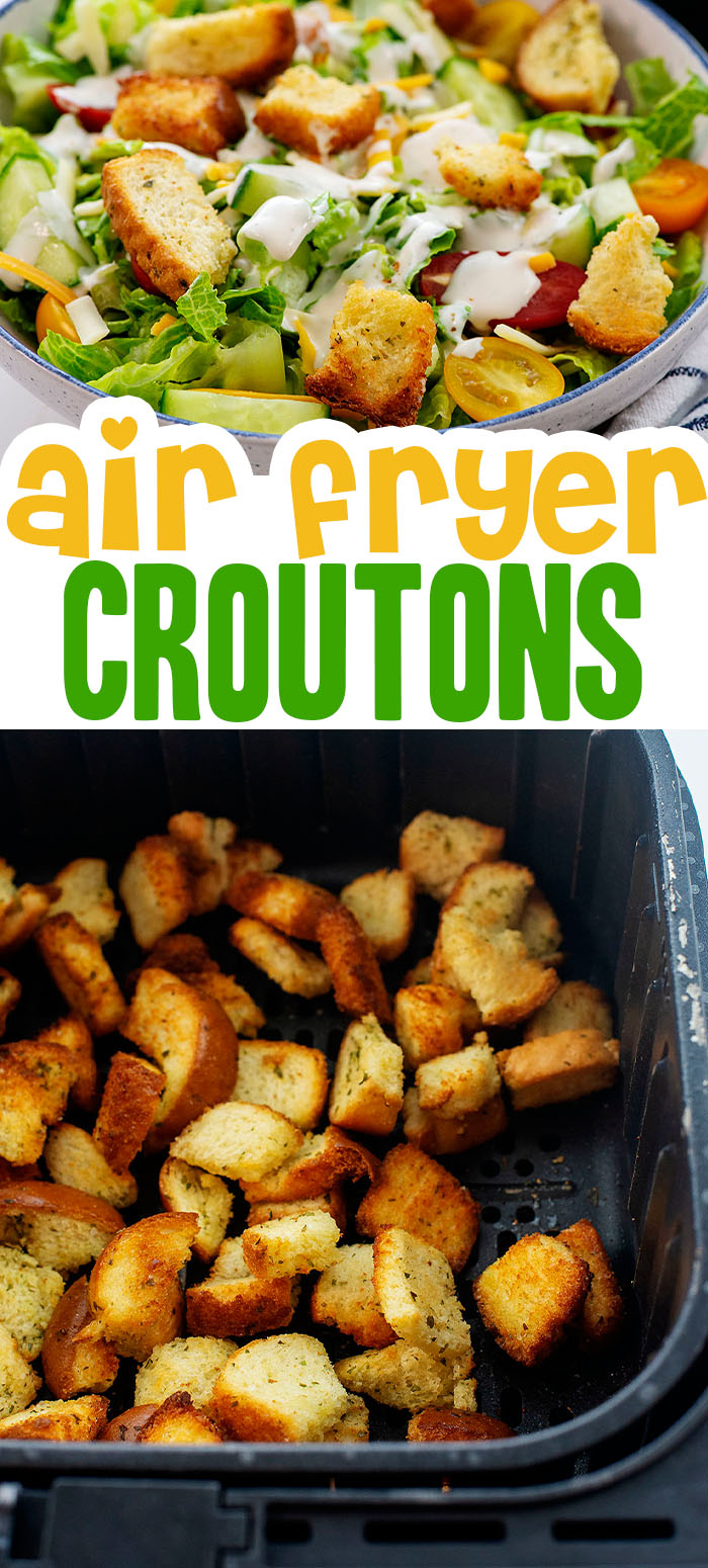 Don't skip the croutons the next time you make a salad at home!  Use this air fryer crouton recipe since it is easy and totally worth the couple minutes it takes to make them!