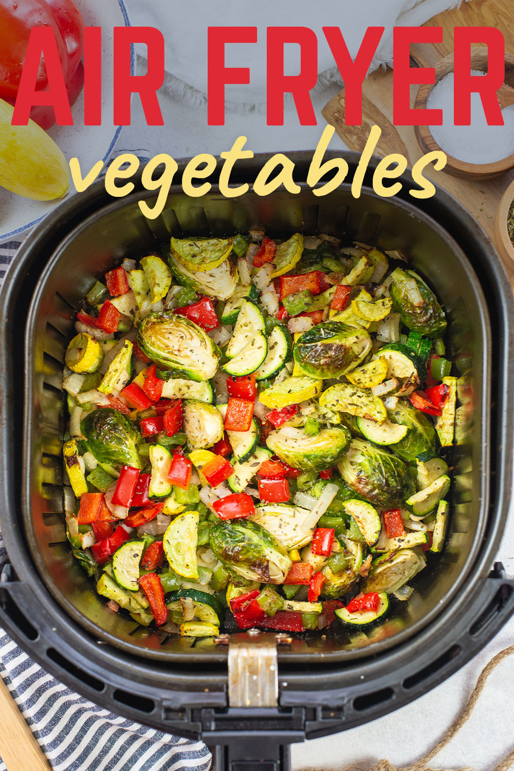 The colorful, lightly seasoned, vegetables cook great in the air fryer!  Try serving them as a side dish with your next meal!