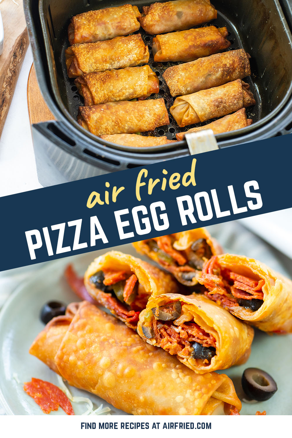 Thesee air fried pizza egg rolls took just 7 minutes to cook!  Add a couple minutes for the filling and you are chowing down on these guys in just 10 minutes total!