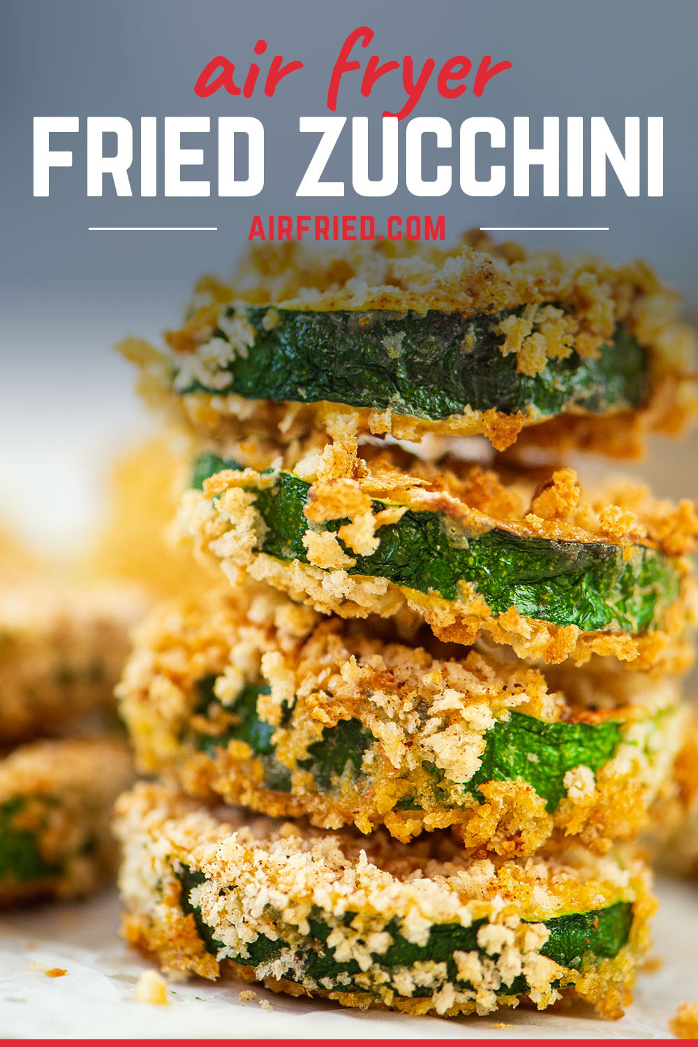 The crispy breading on this air fryer zucchini is really good and lightly seasoned!  Try this recipe out!