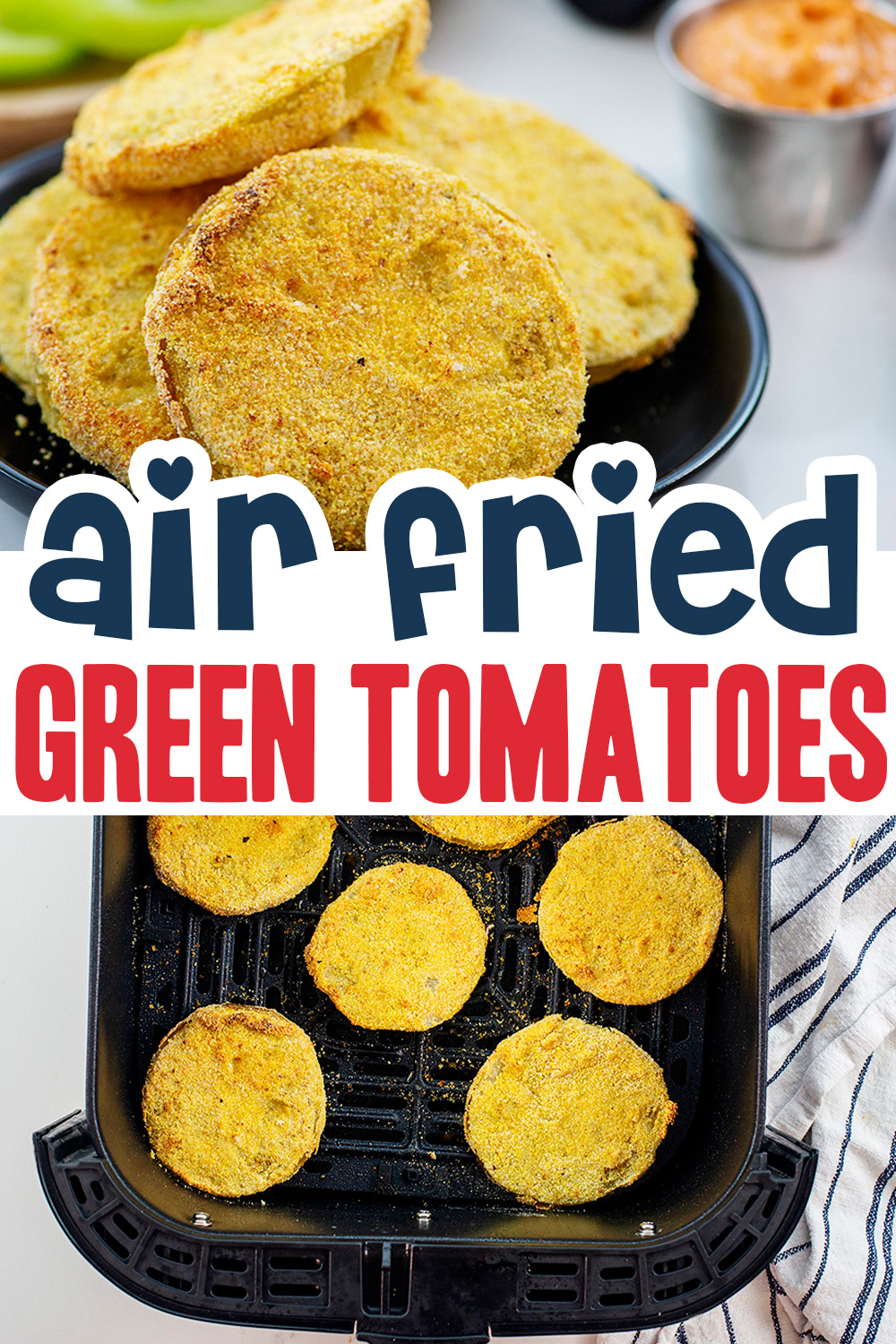 Fried green tomatoes are an underappreciated mid day snack.  This air frryer recipe is a great way to cook them without making a big mess to clean up!