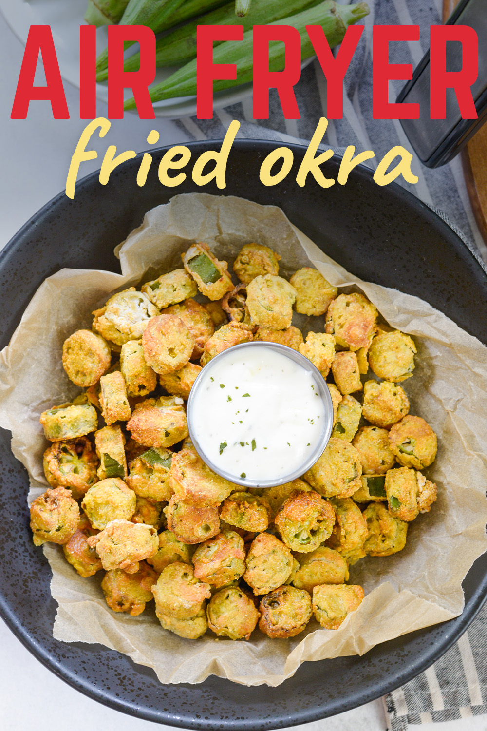 This healthy side dish is made in the air fryer!  If you are looking for a new snack, you could also use this air fryer okra recipe for that!