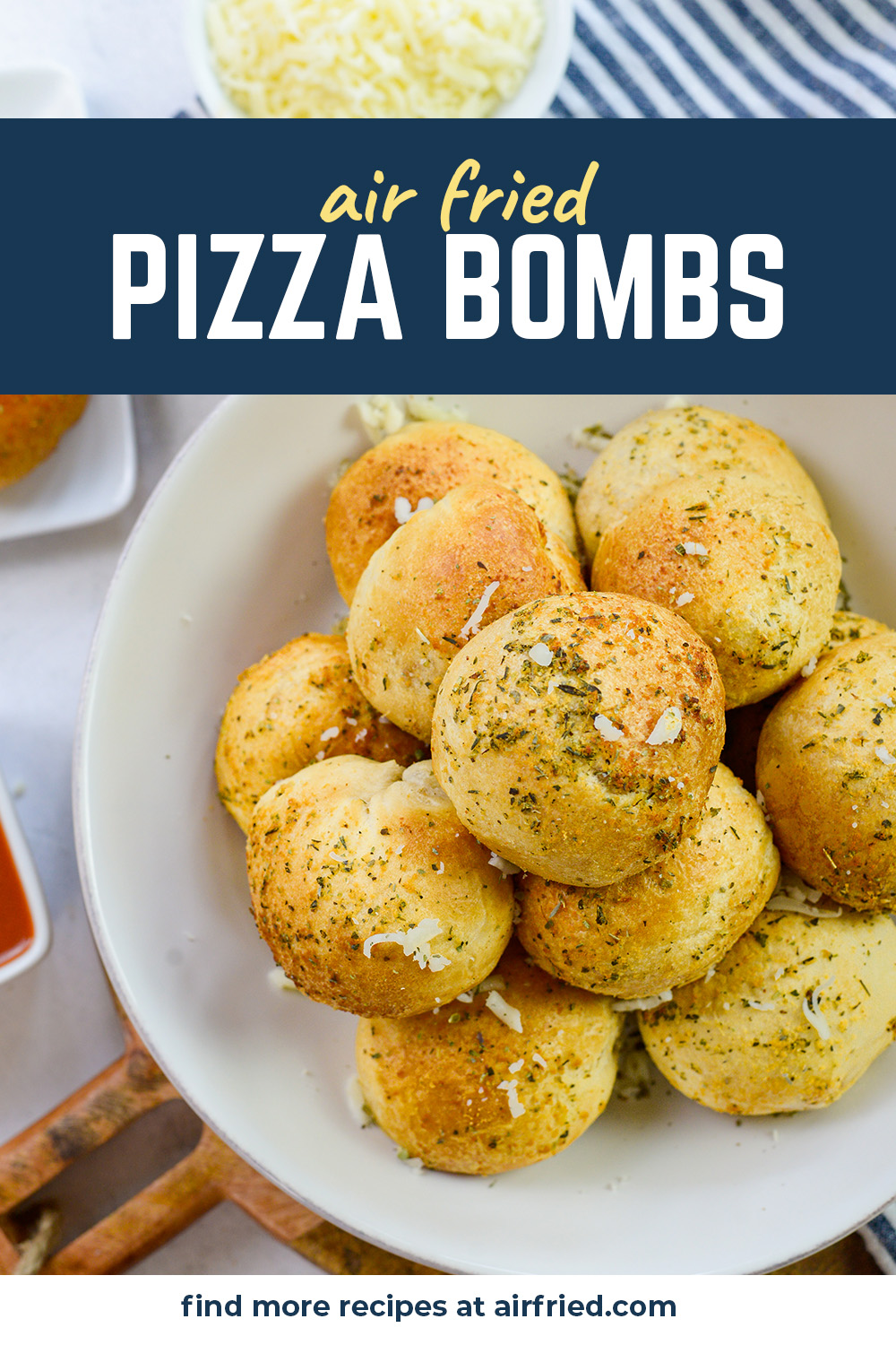 Close up of a stack of pizza bombs.