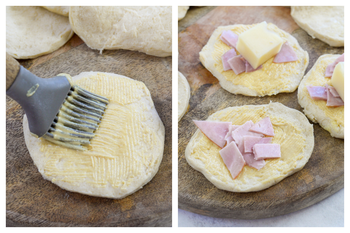 Collage of filling ham and cheese bites.