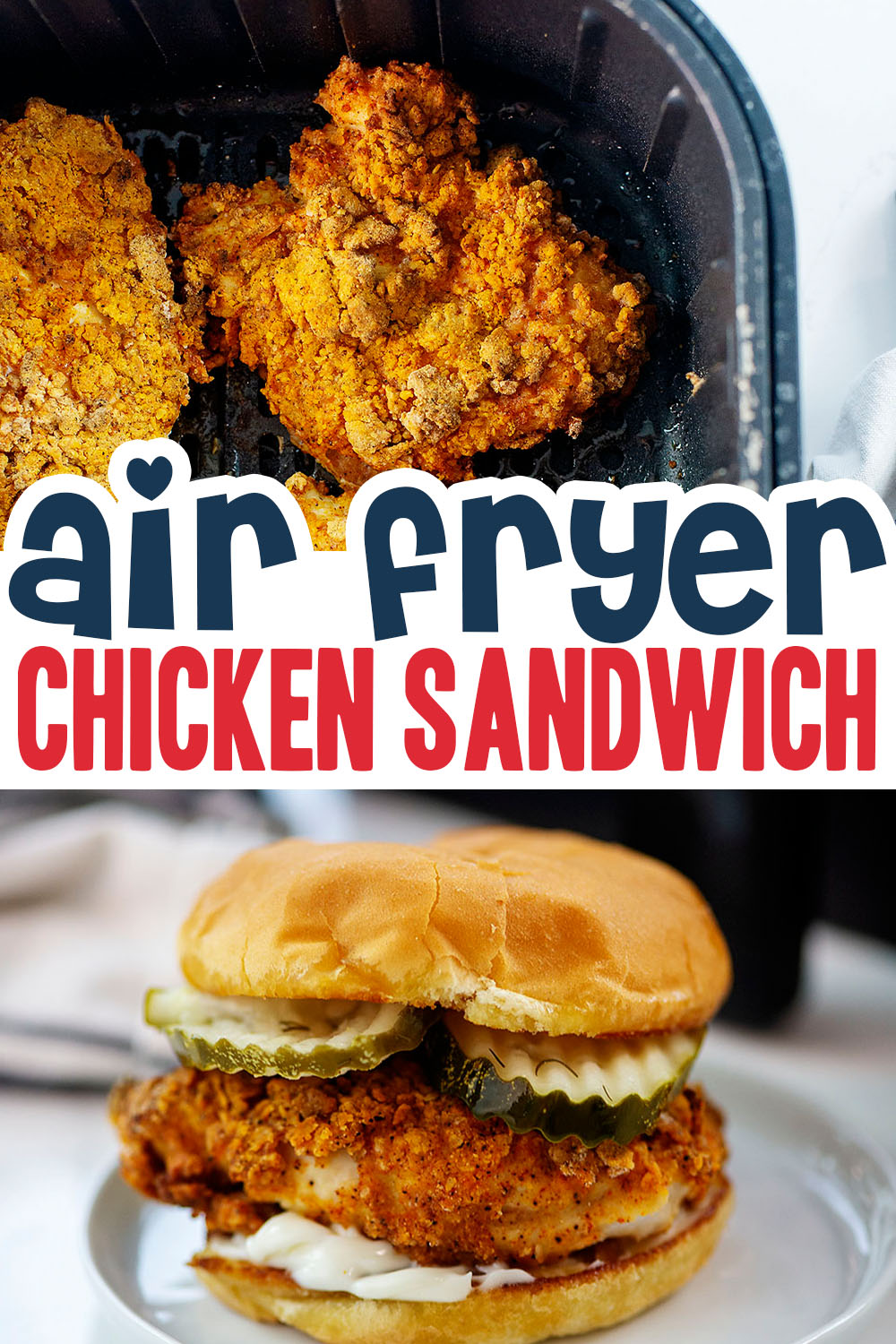We have an easy recipe for the perfect chicken sandwich here!  The secret is to use your air fryer for easy clean up too!