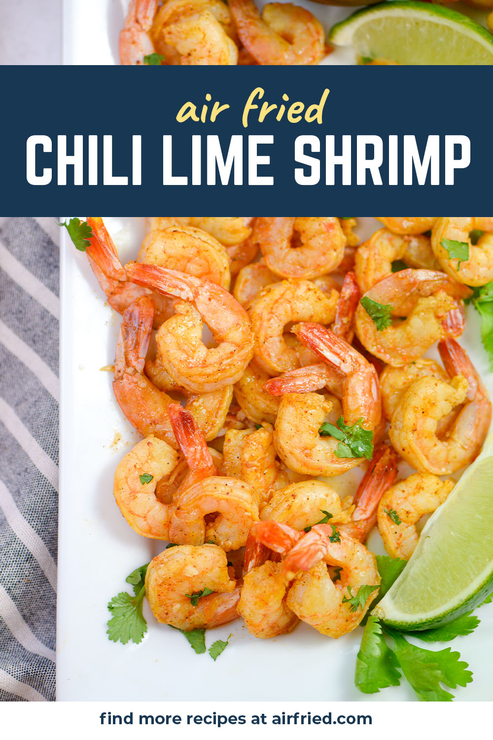 Chili lime shrimp on a square plate.