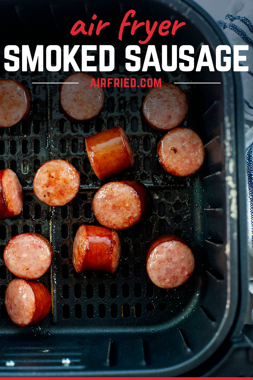 Air fryer smoked sausages are a tasty appetizer that can be dipped in BBQ sauce or mustard!