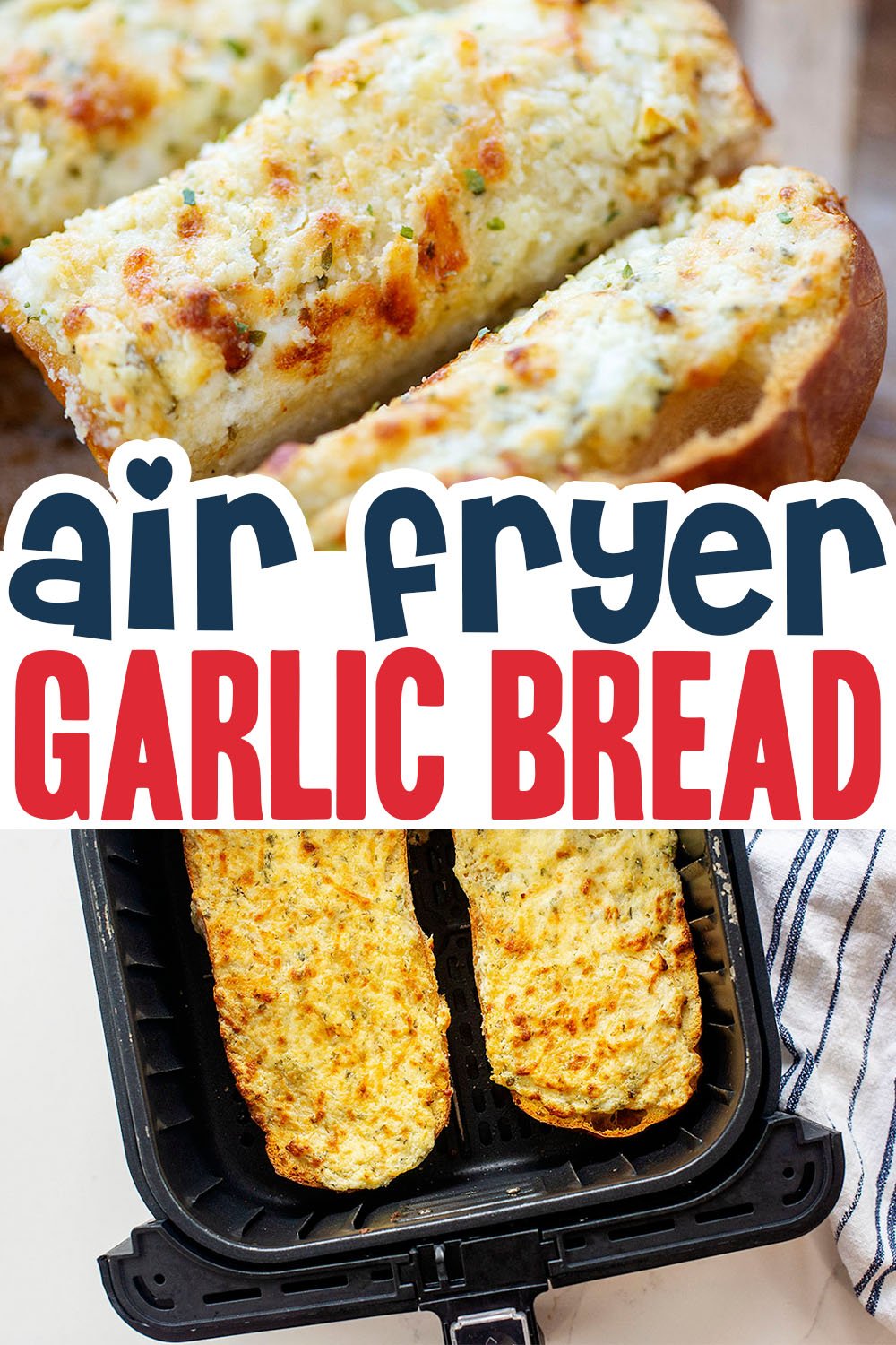 Try this recipe for a rich garlic bread with a little bit of cheese on it, cooked PERFECTLY in the air fryer!