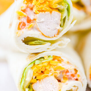 buffalo chicken wrap stacked together.