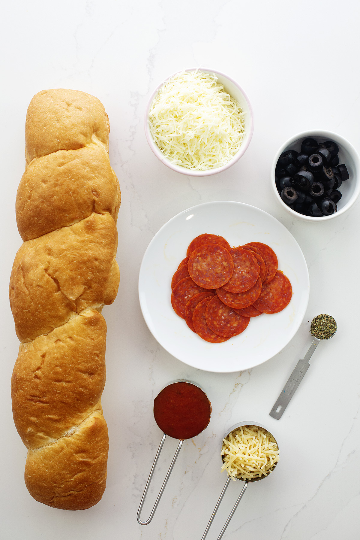 Ingredients for French bread pizza.